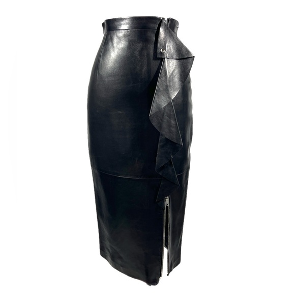Givenchy Black Leather Midi Skirt - Size 4- Luxury Designer - Picture 4 of 12